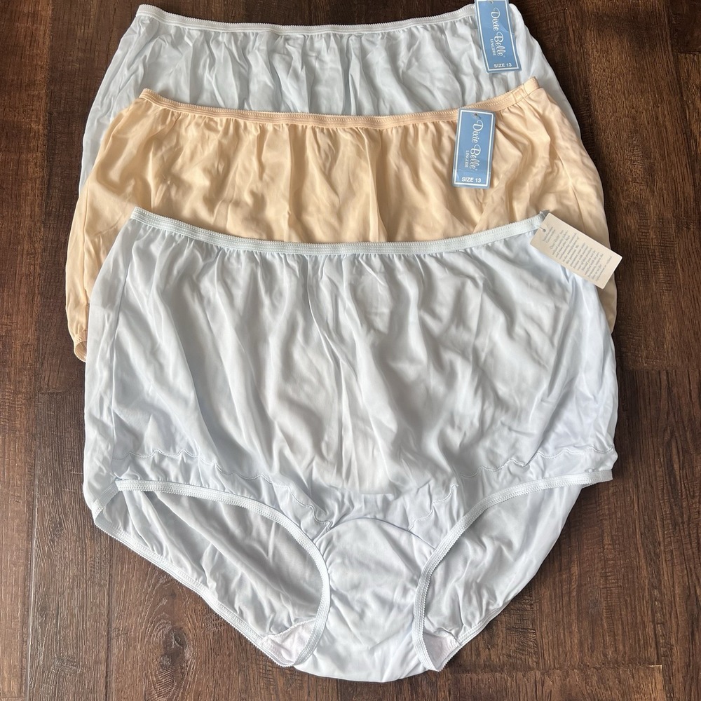 3 Pair VTG Dixie Belle Nylon Size 13 Granny Scalloped Pantie Blue‎ 719 Velrose